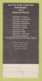 Matchbook Cover - Potter's Liquor Gin Whiskey WEAR 30 Strike