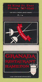 Matchbook Cover - Granada Restaurant Hamilton ON 30 Strike