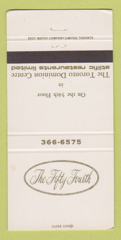 Matchbook Cover - The Fifty Fourth Restaurant Toronto ON 30 Strike