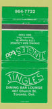 Matchbook Cover - Jingles Too Toronto ON Restaurant Bar WORN 30 Strike