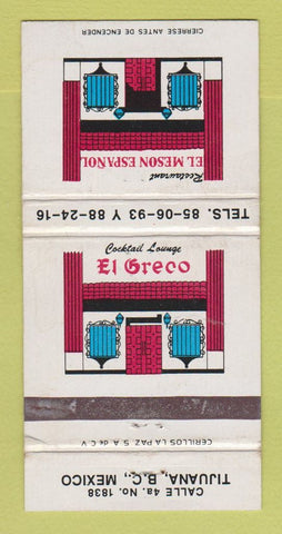 Matchbook Cover - El Greco Restaurant Tijuana Mexico WEAR 30 Strike