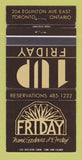 Matchbook Cover - Friday Restaurant Toronto ON 1Up 30 Strike