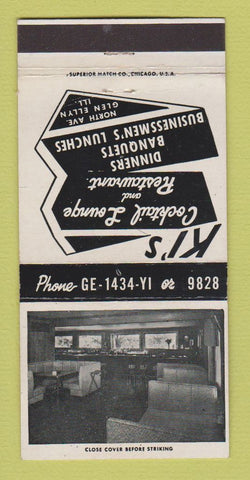 Matchbook Cover - Ki's Cocktail Lounge Restaurant Glen Ellyn IL 30 Strike