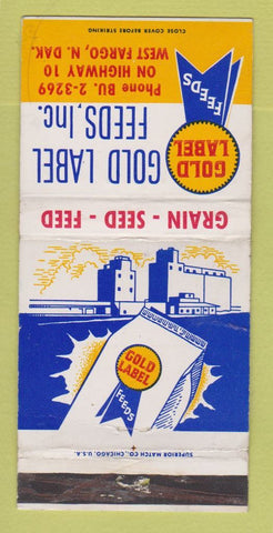 Matchbook Cover - Gold Label Feeds West Fargo ND WORN 30 Strike
