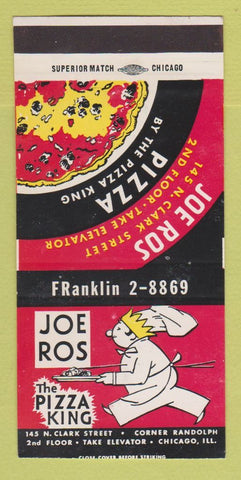 Matchbook Cover - Joe Ros Pizza Chicago IL SAMPLE WORN BACK 30 Strike