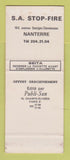 Matchbook Cover - Stop Fire Fire Extinguishers Nanterre France SAMPLE WEAR