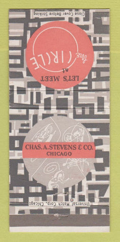 Matchbook Cover - Chas Stevens Chicago IL The Circle WORN BACK 30 Strike