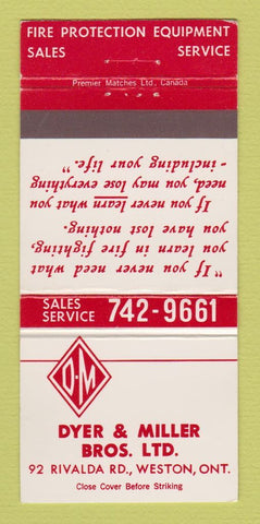 Matchbook Cover - Dyer and Miller Bros Fire Protection Weston ON #1 30 Strike