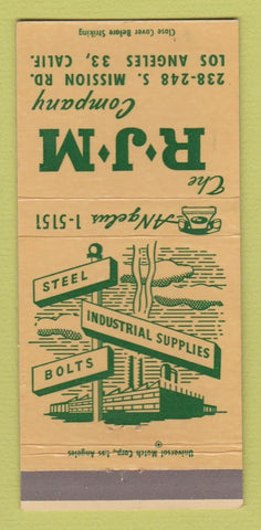 Matchbook Cover - RJM Industrial Steel Bolts Los Angeles CA 30 Strike