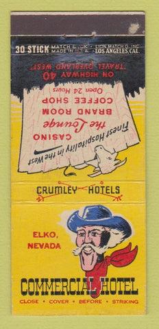 Matchbook Cover - Commercial Hotel Elko NV Crumley Hotels 30 Stick