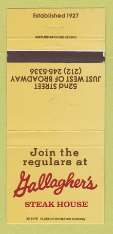 Matchbook Cover - Gallagher's Steak House New York City 30 Strike