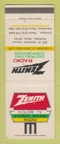 Matchbook Cover - Zenith Color TV Radio Northlake IL