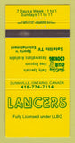 Matchbook Cover - Lancers Restaurant Dunnville ON 30 Strike