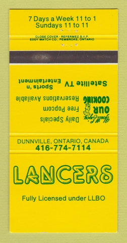 Matchbook Cover - Lancers Restaurant Dunnville ON 30 Strike