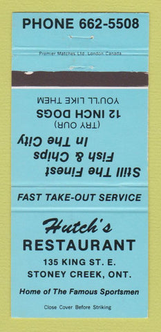Matchbook Cover - Hutch's Restaurant Hamilton ON BLUE 30 Strike