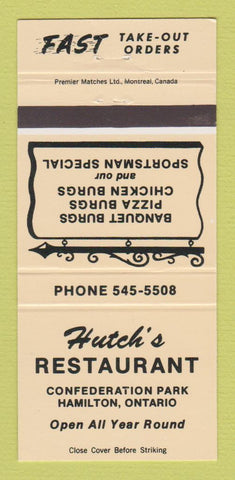 Matchbook Cover - Hutch's Restaurant Hamilton ON PEACH 30 Strike