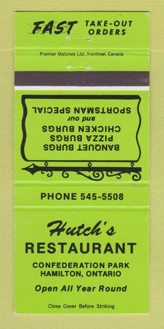Matchbook Cover - Hutch's Restaurant Hamilton ON GREEN 30 Strike