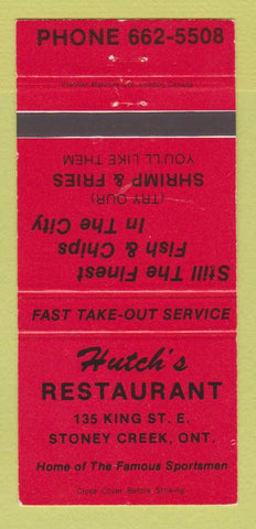 Matchbook Cover - Hutch's Restaurant Hamilton ON RED 30 Strike