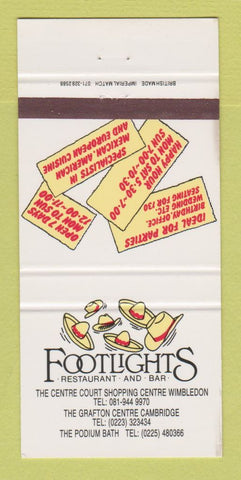 Matchbook Cover Footlights Restaurant Bar UK Cambridge Bath Wimbledon 30 Strike