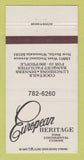 Matchbook Cover - European Heritage Restaurant New Berlin WI 30 Strike
