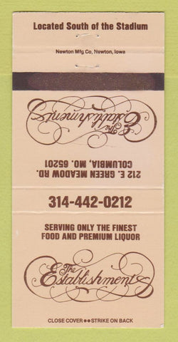 Matchbook Cover - The Establishment Restaurant Columbia MO 30 Strike