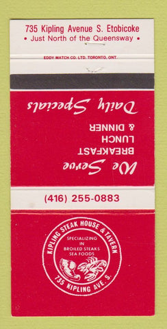 Matchbook Cover - Kipling Steak House Tavern Etobicoke ON 30 Strike