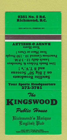 Matchbook Cover - Kingswood Public House Richmond BC restaurant SAMPLE 30 Strike