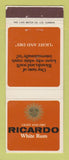 Matchbook Cover - Ricardo White Rum South Africa Liquor