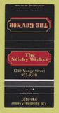 Matchbook Cover - Sticky Wicket Guv'nor Toronto ON 30 Strike