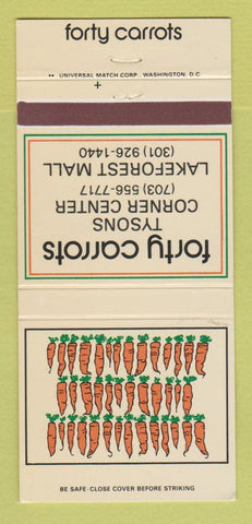 Matchbook Cover - Forty Carrots Tysons Corner VA Restaurant 30 Strike