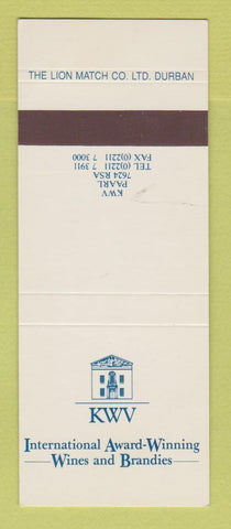 Matchbook Cover - KWV Brandy Wine Liquor South Africa Paarl SAMPLE