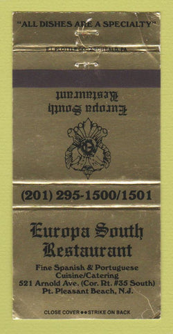 Matchbook Cover - Europa South Restaurant Point Pleasant Beach NJ WORN 30 Strike
