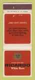 Matchbook Cover - Ricardo White Rum South Africa Liquor