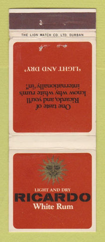 Matchbook Cover - Ricardo White Rum South Africa Liquor