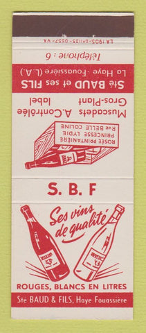 Matchbook Cover - Rouges Blancs En Litres Liquor France Fouassiere