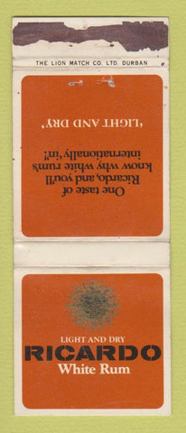 Matchbook Cover - Ricardo White Rum South Africa Liquor POOR