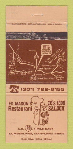 Matchbook Cover - Ed Mason's Restaurant Cumberland MD WEAR 30 Strike