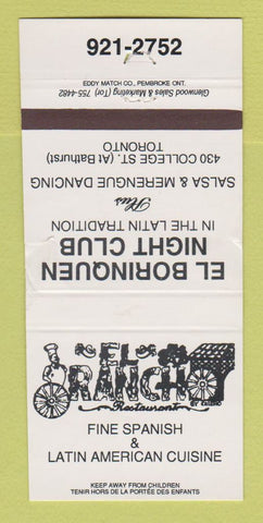 Matchbook Cover - El Borinquen Night Club Toronto ON WORN TORN 30 Strike