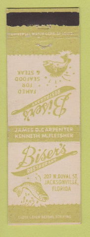 Matchbook Cover - Biser's Restaurant Jacksonville FL
