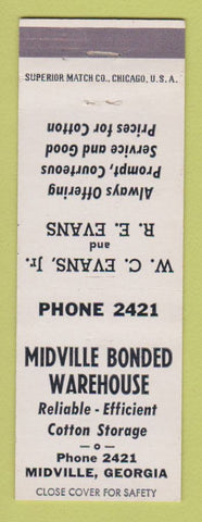 Matchbook Cover - Midville Bonded Warehouse Cotton Storage Midville GA