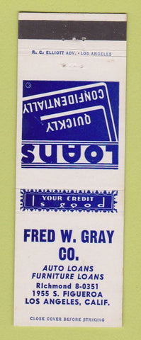 Matchbook Cover - Fred Gray Auto Loans Los Angeles CA