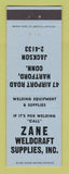 Matchbook Cover - Zane Weldcraft Supply Welding Hartford CT