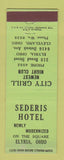 Matchbook Cover - Sederis Hotel Elyria OH City Grill Cleveland OH