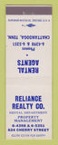 Matchbook Cover - Reliance Realty Chattanooga TN