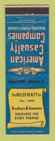 Matchbook Cover - American Casualty Insurance Miller Real Estate