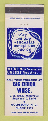 Matchbook Cover - Big Brick Warehouse Tobacco Buyers Goldsboro NC