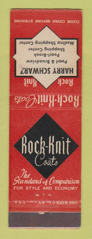 Matchbook Cover - Rock Knit Coats Harry Schwarz Cleveland OH Medina WEAR