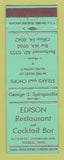 Matchbook Cover - Edison Restaurant Cocktail Bar Toledo OH