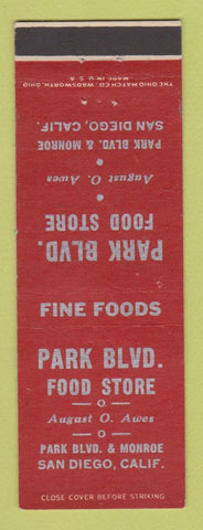 Matchbook Cover - Park Blvd Food Store Grocery San Diego CA