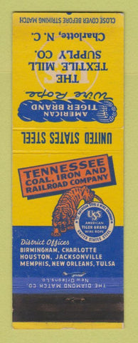 Matchbook Cover - United States Steel Textile Mill Supply Charlotte NC
